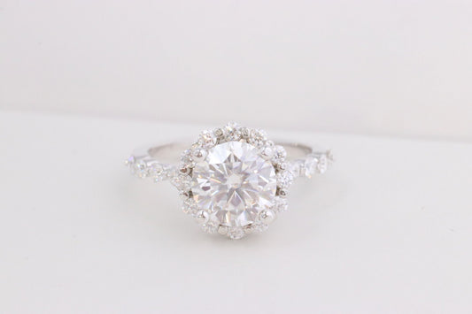 14K Halo Lab-Grown Diamond Engagement Ring 2 CT Center Stone